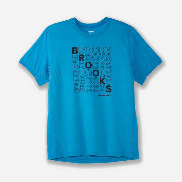 Brooks Distance Graphic Mens Short Sleeve Running Shirt - Electric Blue/Repeat - Philippines (263178